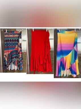 LuLaRoe Bella Wrap Skirts x3, size XS(NWT) & Small (EUC)